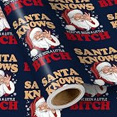 RUSPEPA Funny Christmas Wrapping Paper Roll, Mini Roll, Vintage Santa with Funny Text, Gag Gift Wrap for Women, Men, Friends, Family, White Elephant, Holiday Prank, 17 Inches x 16.4 Feet