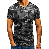 Men's Camouflage T-Shirt Sports Fitness Short Sleeve Military Camo Crewneck Vintage Shirt