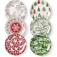 Metahom Christmas Salad Plates, 8 Inch Ceramic Dessert Plate Set, Appetizer Plates for Pasta, Side Dishes, Holiday Treats, Di