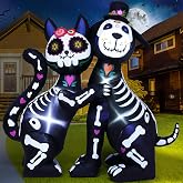 ZPISF 6 FT Halloween Inflatables Skeleton Black Cat and Dog | Day of The Dead, Outdoor Decorations, Built-in LED Lights, Yard Lawn Garden Decor