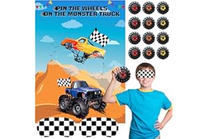 ASTARON Pin The Tail Games on The Truck Party Game with 30 Tyres for Car Theme Birthday Party Supplies Pin Game, Boys Party B