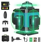 16 Line Laser Level 360 Self Leveling, 4x360°Professional 4D Green Cross Line Laser Level with 2 Batteries, Adjustable Bright
