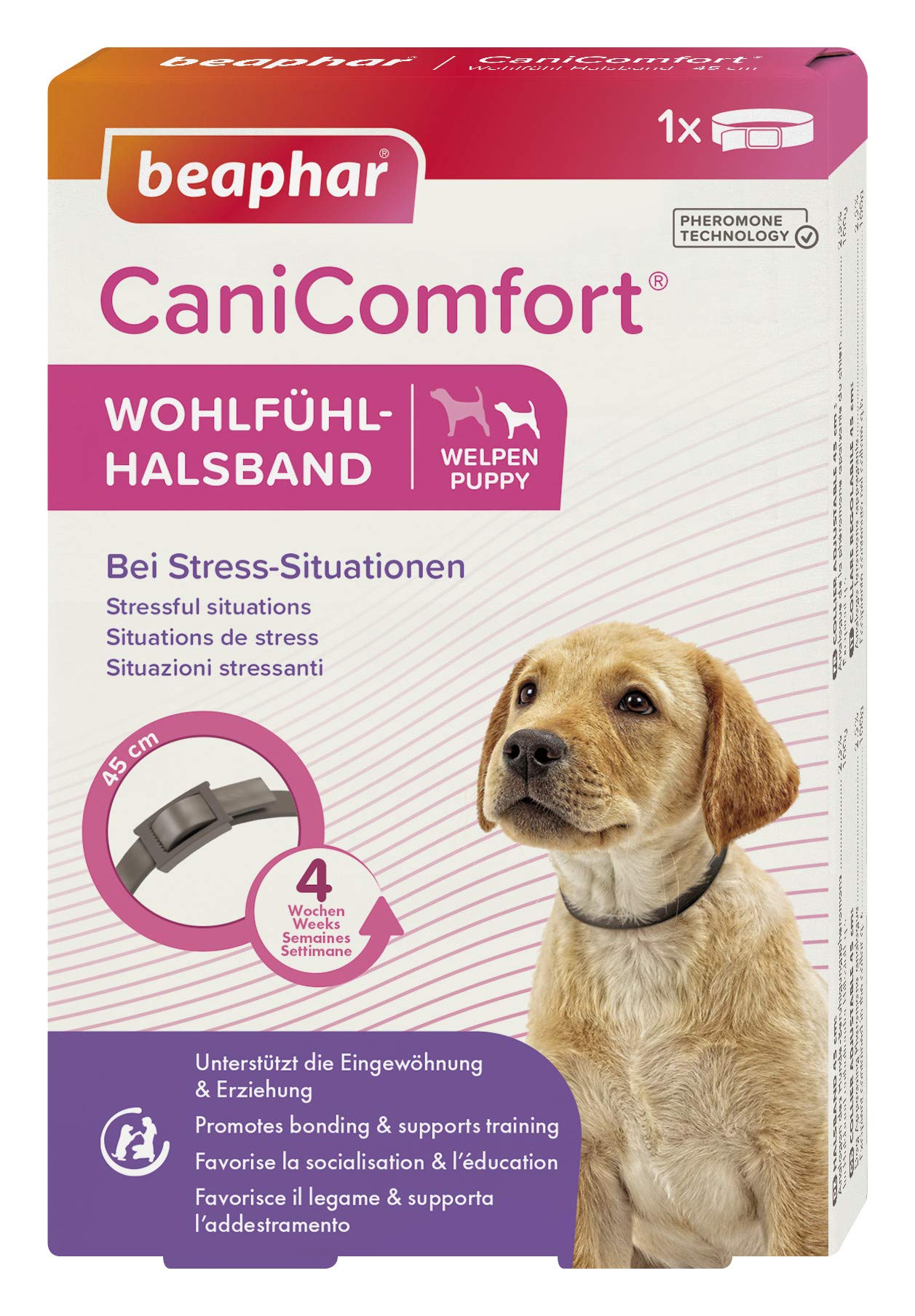 beaphar CaniComfort Feel-Good Collar for Puppies, Soothing Agent for Dogs with Pheromones, for Stress Situations, 1 Piece (1 Pack), 45 cm (S)