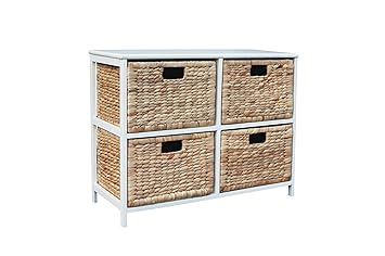 Loxley White Wooden Storage Unit With 4 Rattan Basket Drawers