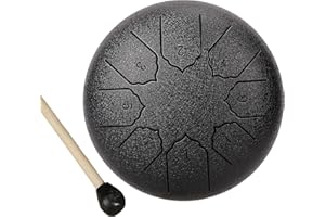 TWODEER Steel Tongue Rain Drum for Outside, 6 Inches 8 Notes, Waterproof Mini Handpan Chime Instrument (Black)