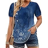IN'VOLAND Plus Size Tops for Women Summer Puff Short Sleeve Tunic Pleated V Neck Shirts Casual Floral Solid Blouse
