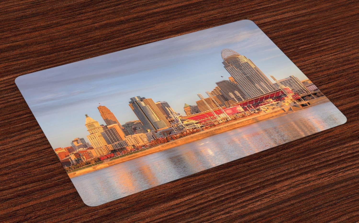 Amazon Com Ambesonne Cincinnati Place Mats Set Of 4 Alleyway Landline Buildings Near The Stadium Waterfront Orange Grey Hues City Washable Fabric Placemats For Dining Room Kitchen Table Decor Multicolor Home Kitchen