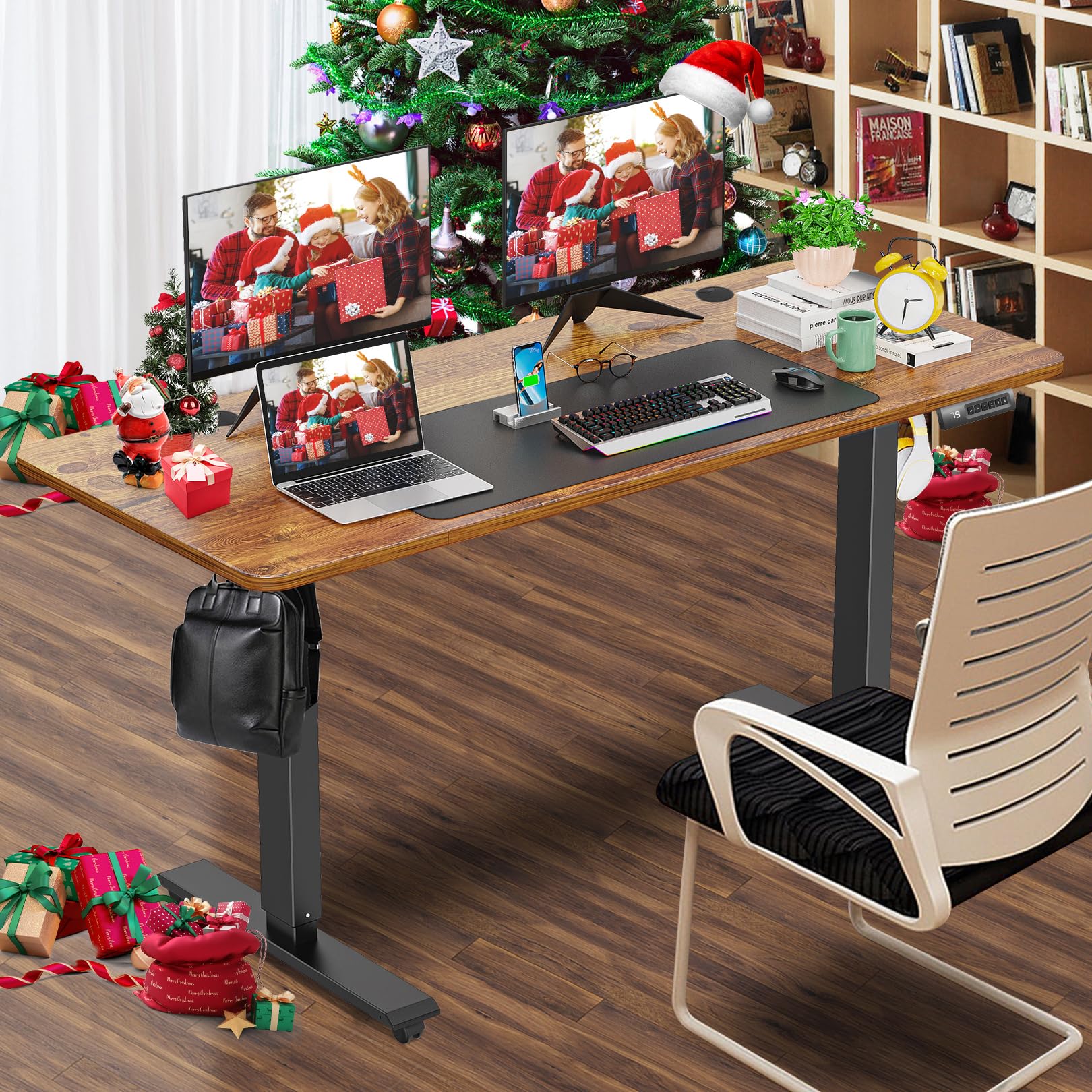 farexon 55 x 24 Inch Electric Standing Desk Adjustable Height, Sit-Stand Desk with Oversized Mouse Pad， Double Crossbeam Structure, Four Preset Heights, 27''-45'' Lifting Range Stand up Desk