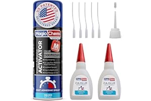 MAGIC CHEMS CA Glue with Activator (2 x 0.8 oz + 6.7 fl oz), Cyanoacrylate Glue and Activator, Super Glue with Accelerator, CAGlue and Accelerator (1 Pack)