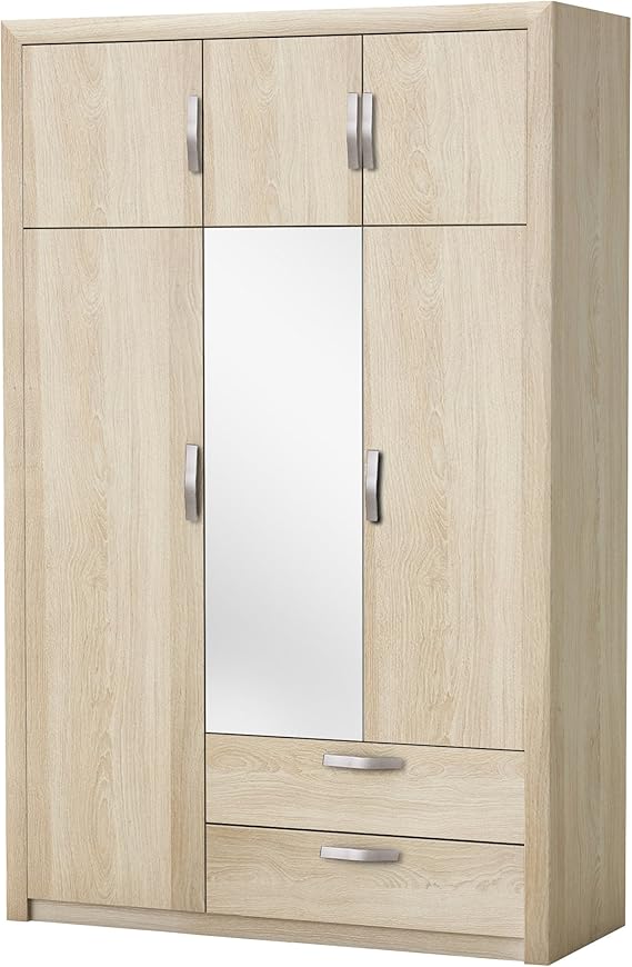 Demeyere "Pluton 3 Plus Armoire à 3 Portes 2 tiroirs, Bois, Shannon en chêne/Lin Amazon.fr