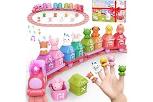 CMIOLACUNA Learning Toys for Toddlers 1 2 3 Year Old,Electric Farm Train Set for Girls 2-4,Counting Matching & Sorting Montessori Train Toy with Farm Animals, Music, Light, Christmas Birthday Gift Baby (Pink)