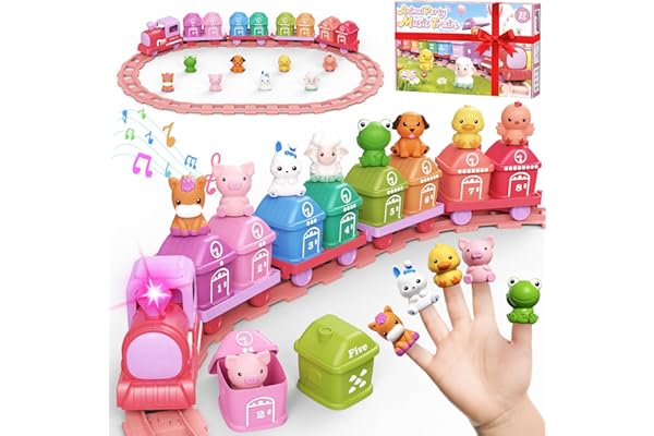 Cmiolacuna Train Set for Girls 2-4, Electric Toy Train with Farm Animals & Music & Lights, Montessori Counting & Sorting Lear
