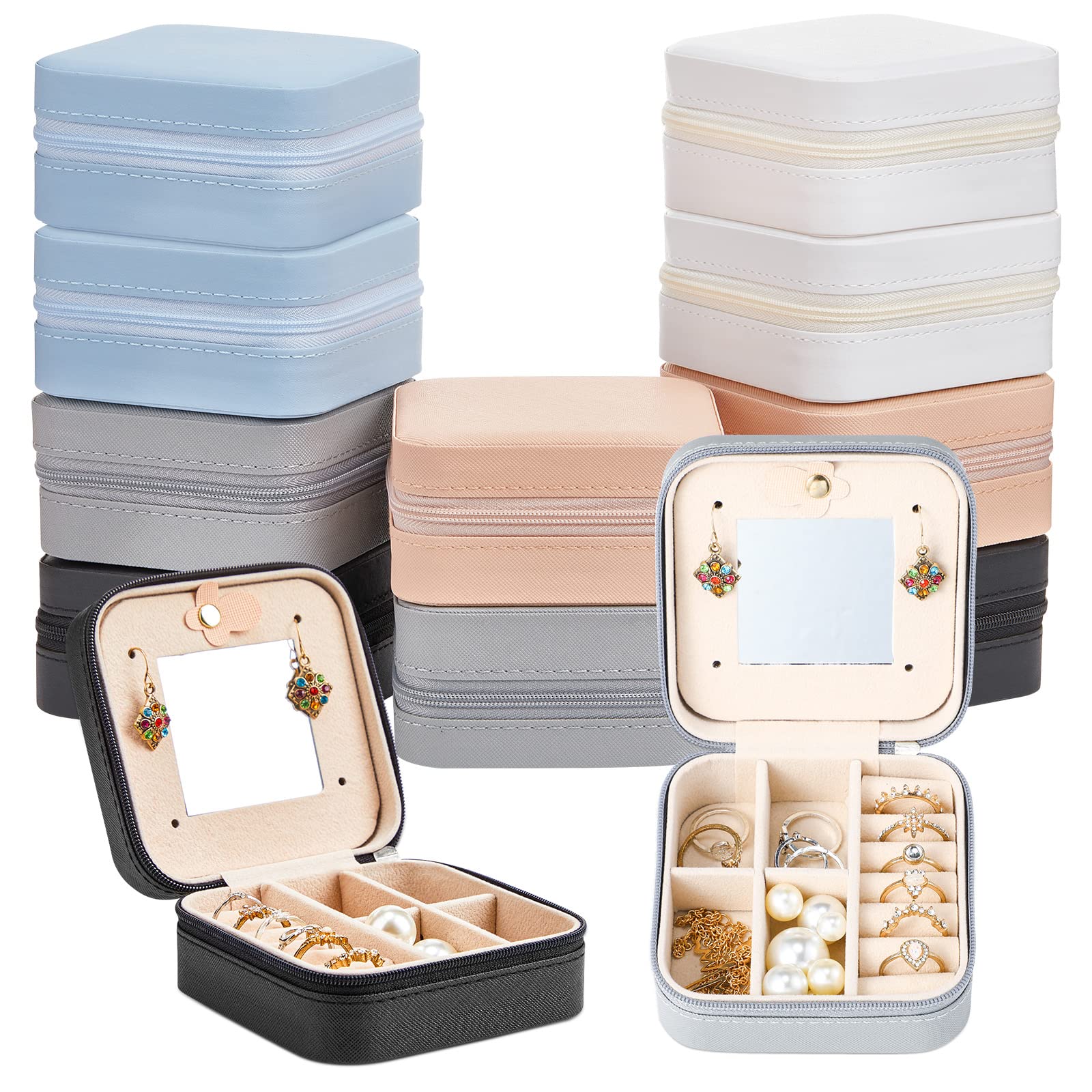 Photo 1 of 10 Pcs Wedding Travel Jewelry Boxes Bulk with Mirror Small Jewelry Travel Case Bridesmaid Gift Boxes Mini Storage Organizer Box for Women Earrings Rings Necklaces(Multi Colors)