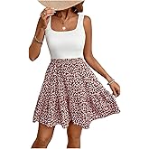 SOLY HUX Summer Dresses for Women Floral Print Square Neck Sleeveless A Line Ruffle Hem Flowy Short Dress