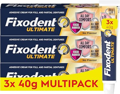 Fixodent Ultimate Denture Adhesive Flavour Free 40g Pack of 3