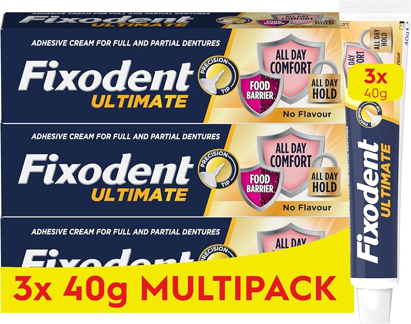 Fixodent Ultimate Denture Adhesive Flavour Free 40g Pack of 3