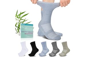 Revosoxs Diabetic Crew Socks for Men Women,Bamboo Viscose Non-Binding Loose Top Wide Socks with Seamless Toe 6-9 9-12