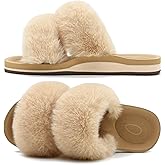 COFACE Fuzzy Slippers for Women Open Toe Orthopedic Slippers Arch Support Fax Fur Slides Plantar Fasciitis Woman House Slippers Indoor