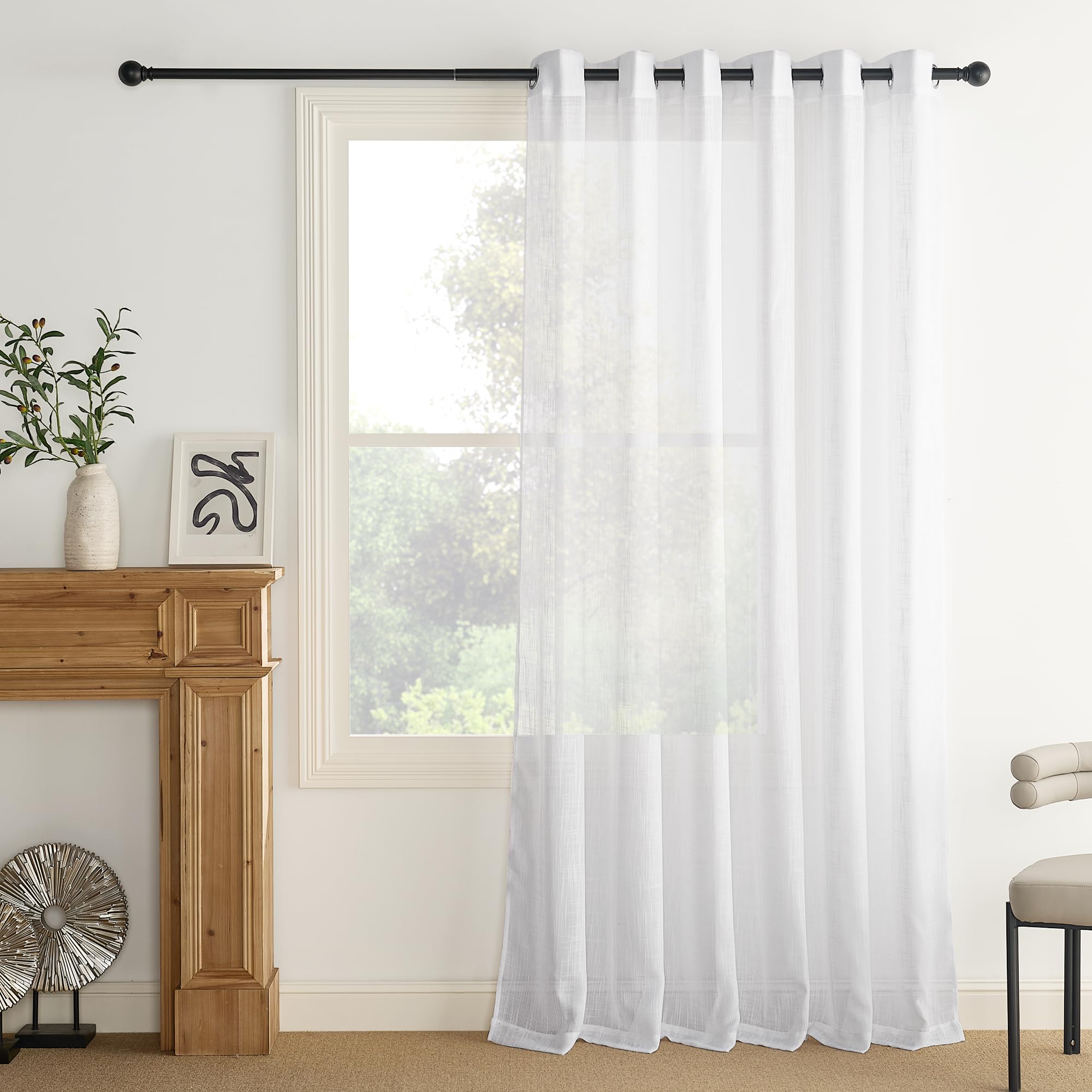 PONY DANCE White Net Curtain 90 x 90 Inch Drop, Extra Wide Eyelet Top Linen Look Voile Curtain Living Room Divider Backdrop Party Decor Sheer Panel, 1 Panel, 228 x 228 cm — image 1