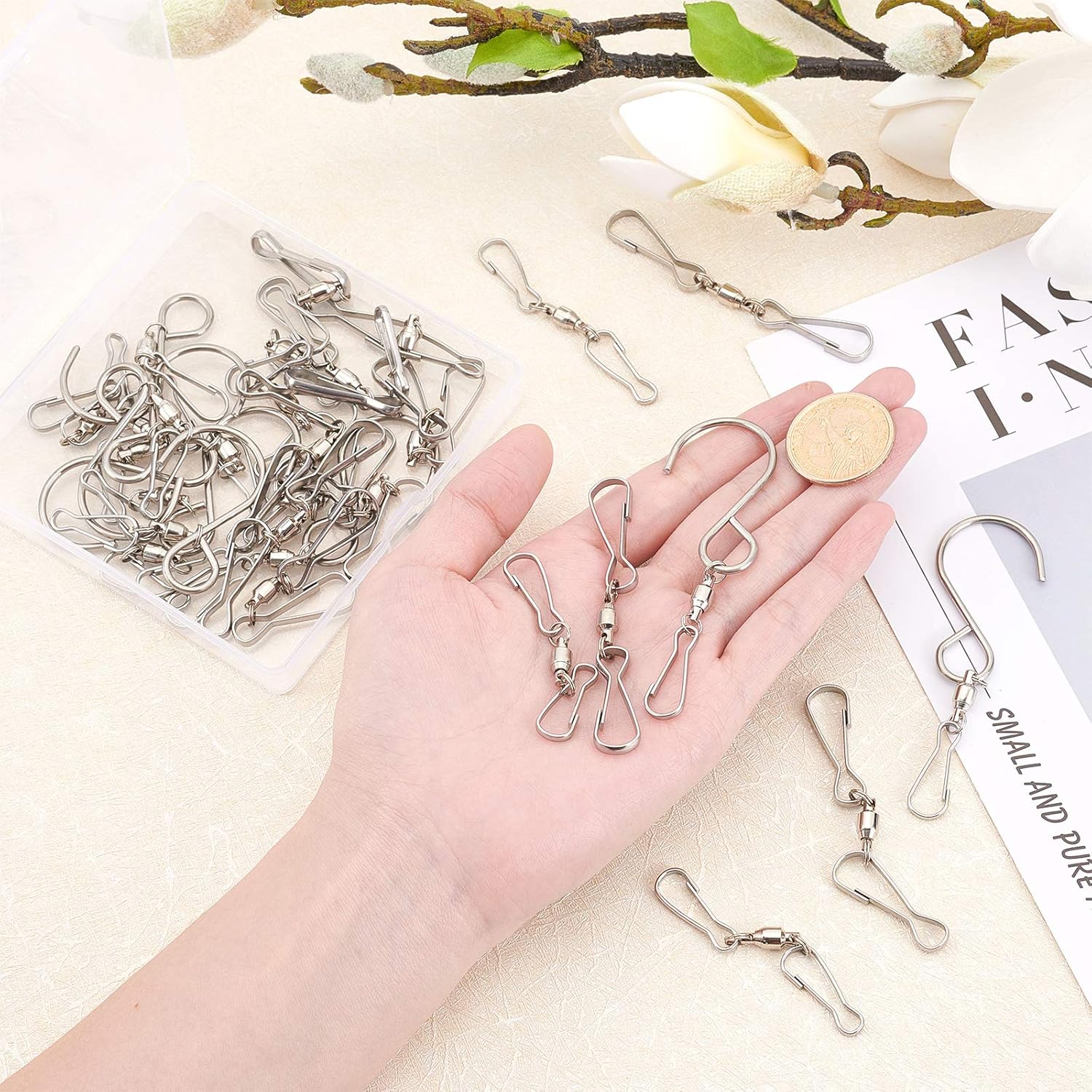 CHGCRAFT 30 Pcs Stainless Steel Spinning Dual Clip Swivel Hooks for