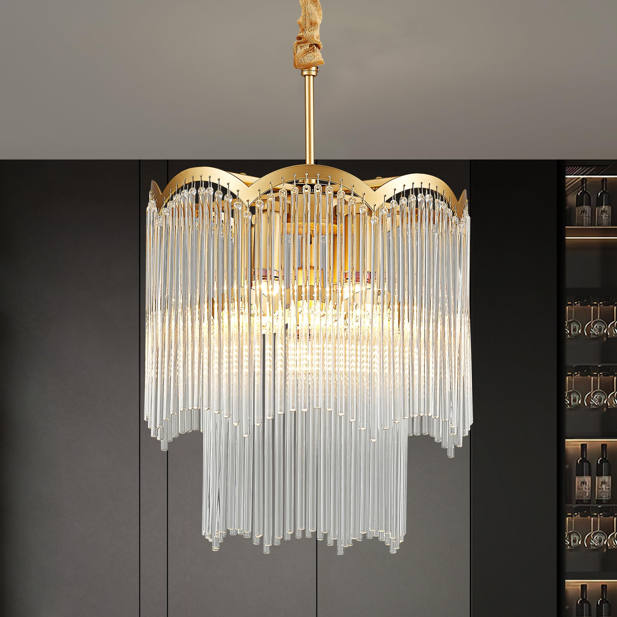 Faibra 12.52" Gold Clear Glass Crystal Pendant