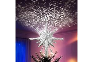 DG-DIRECT 2025 Upgraded Christmas Tree Topper Projector Light with Rotating Bright LED & Wide Coverage, Universal Fit for Any Height Tree, Easy Install, Stable Base, Holiday & Party Decorations (Frosted Silver)