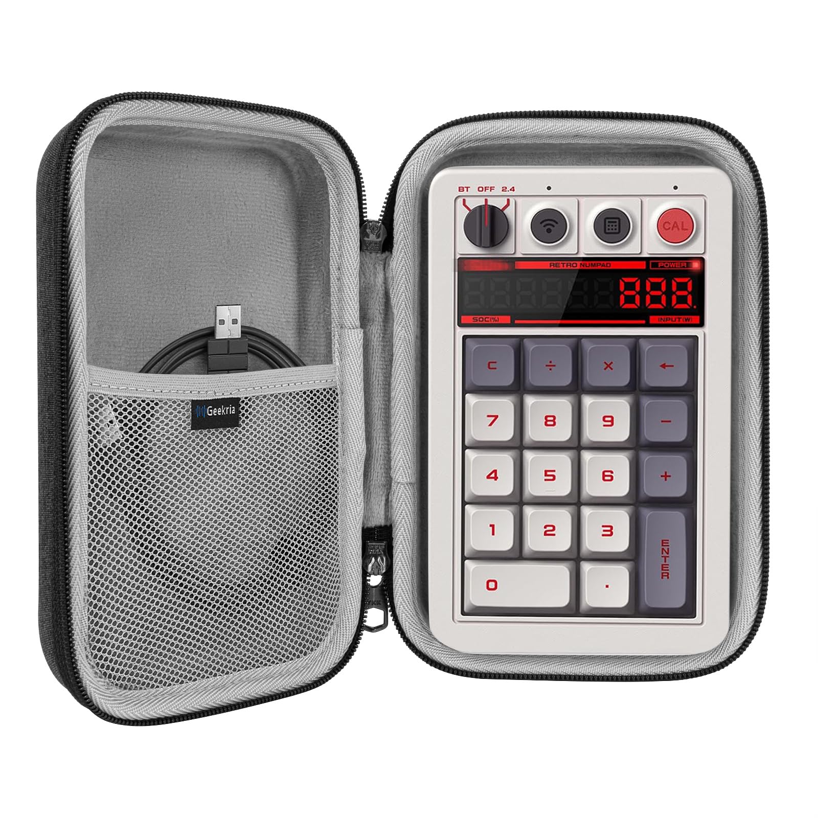 GEEKRIA Numeric Keypad Carrying Case, Compatible with 8BitDo Retro 18 Mechanical Numpad, EPOMAKER EK21 Number Keyboard, Portable Number Pad Travel Bag (Dark Grey)