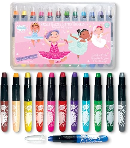 Glitter Gel Crayons 12 Pack - Metallic Animal Design 3-in-1 Crayon, Pastel & Watercolor Art Supplies