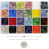 BALABEAD Size 6mm Glass Bugle Beads with Beading Needles About 7200pcs in Box,24 Multicolor Assortment Length 6mm Tube Beads for Jewelry Making (300pcs/Color, 24 Colors)