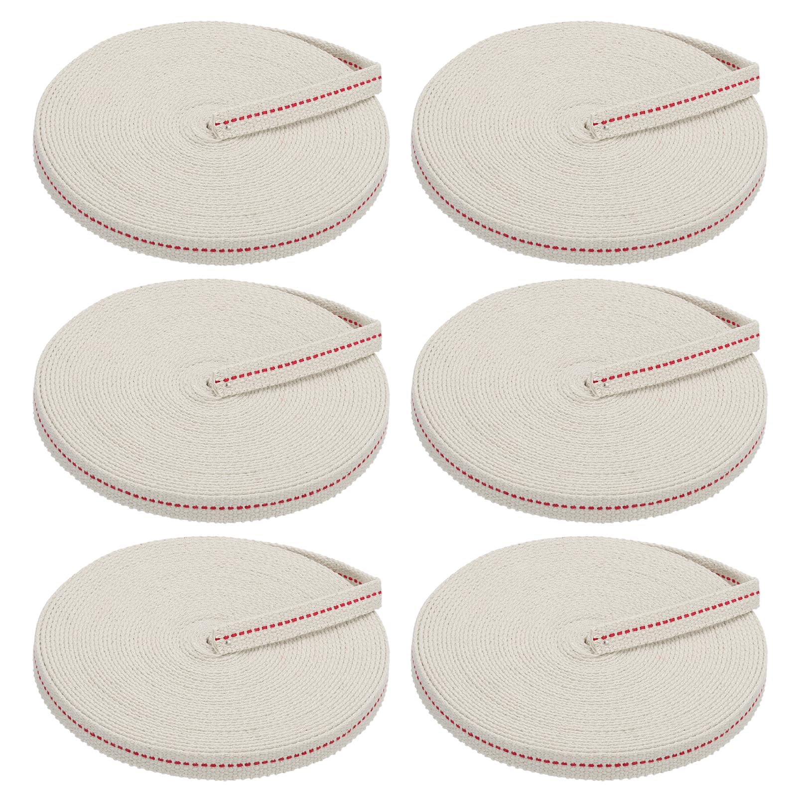 PATIKIL 1/2" Wide 33 Feet 100% Cotton Flat Wick, 6 Rolls Oil Lamp Wicks with Red Stitch for Kerosene Lamp Lantern Oil Burner