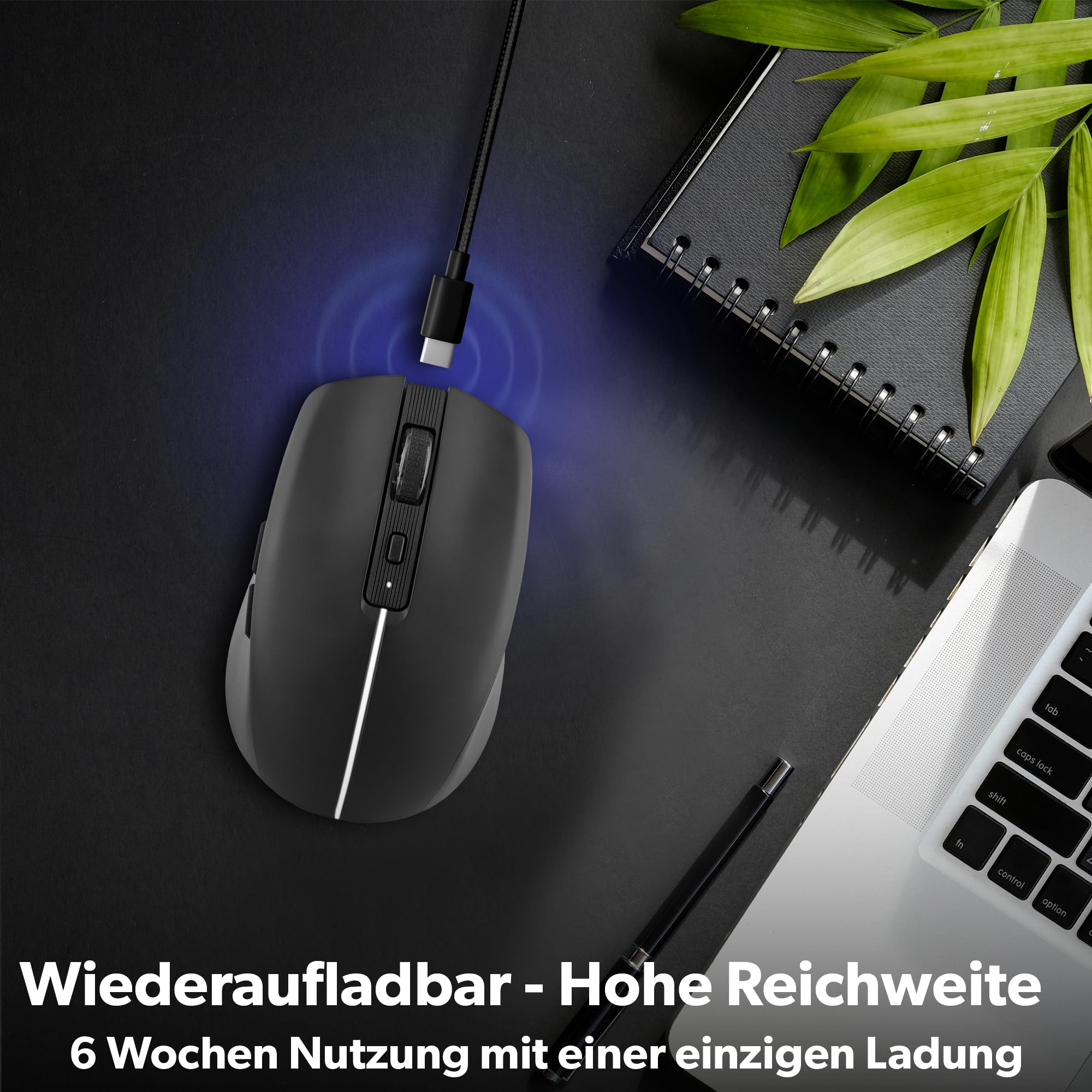 T'nB Kabellose Maus, Dual Mode Bluetooth und USB-A, Wiederaufladbar, Lange Akkulaufzeit, Leise, 1600 DPI Genauigkeit, 6 Tasten, Kompatibel mit Windows, Linus und MacOs - Schwarz 3