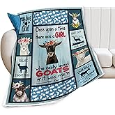 Goat Blanket Goats Throw Blanket Soft Fleece Flannel Bedding Sheep Gifts for Women Girls Lovers Adults Blue Stuff Plush for Couch Sofa Bed Room Decor 40"X50"