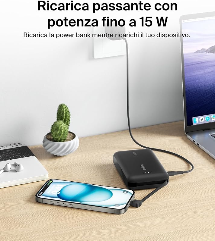 BoostCharge Power Bank 10000mAh con Cavo USB-C Integrato - Nero
