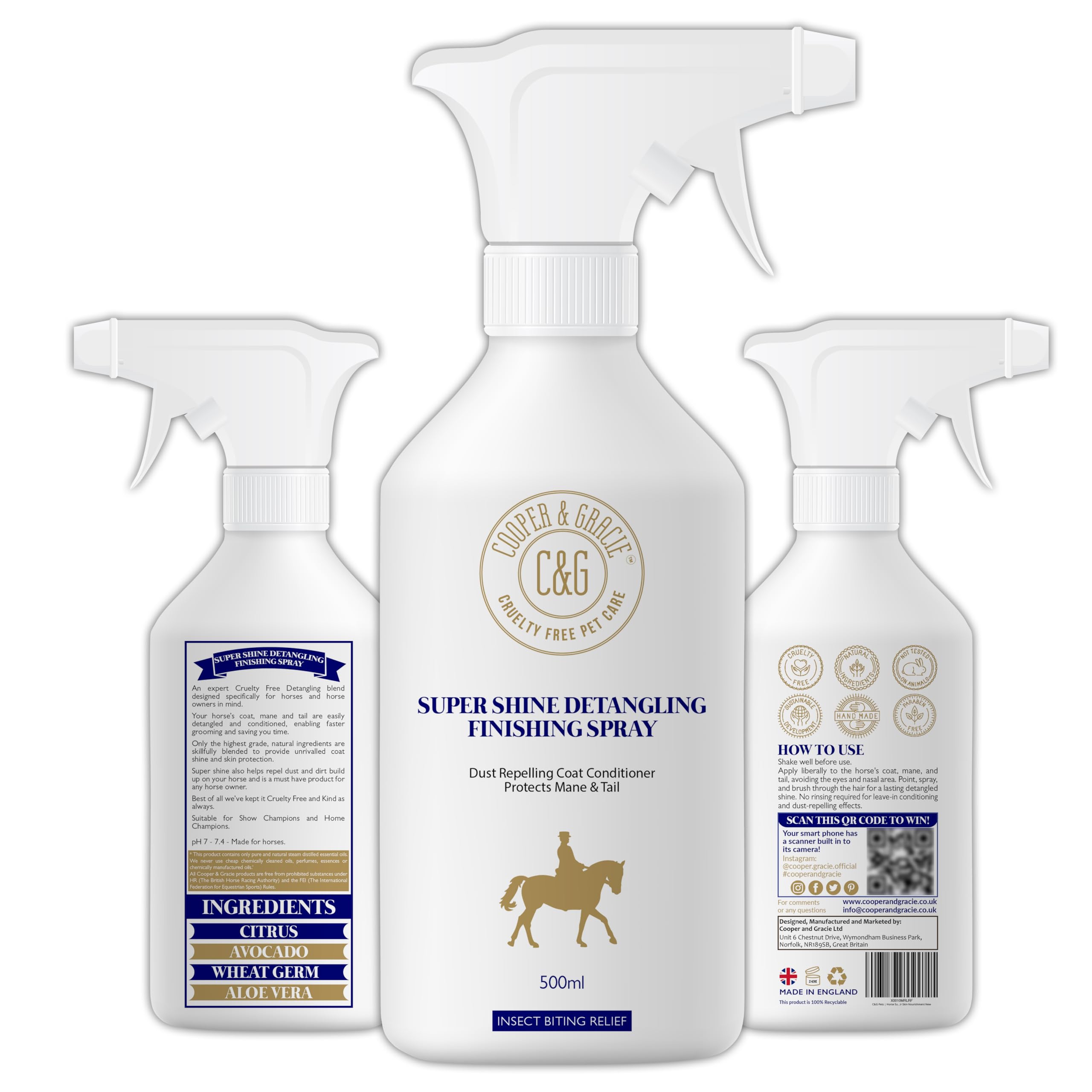 Horse Super Shine Detangling Finish Spray 500ML By Cooper and Gracie | Dust Repelling Coat Conditioner Natural Ingredients | Protects Mane Tail Natural Shine Grooming Detangler Hair Skin Nourishment