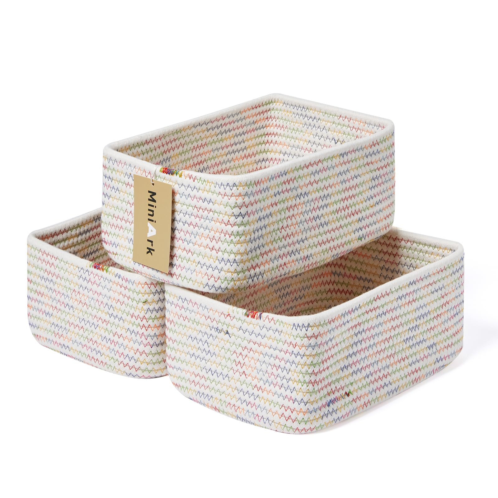 Photo 1 of MiniArk Small Storage Baskets for Organizing | Closet Organizer Bins | Shelf Toy Basket | Woven Rope Baskets | Cube Decorative Box | Shallow Basket | 11.5x7.5x4.7” | 3 Packs Rainbow