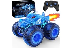 BAODLON Remote Control Monster Car, 2.4GHz RC Monster Trucks Toys for 3 4 5 6 7 8 Years Old Boys Kids, All Terrain RC Truck Off Road with Spray, Light, Rechargeable Battery, Christmas Birthday Gifts