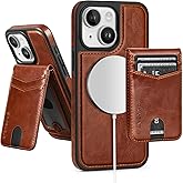 SkyEagle for Compatible Magsafe Magnetic 2 in 1 Detachable iPhone 14 Plus Wallet Case with Card Holder,Women Men,PU Leather RFID Blocking Flip Kickstand Credit Slots for Apple 14 Plus,Brown