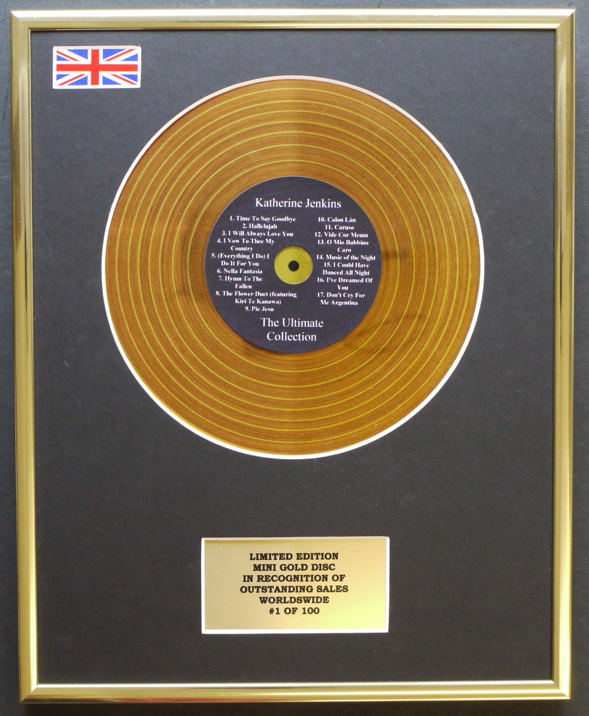 Limited Edition mini gold disc Display KATHERINE JENKINS/MINI GOLD DISC DISPLAY/LIMITED EDITION/COA/THE ULTIMATE COLLECTION
