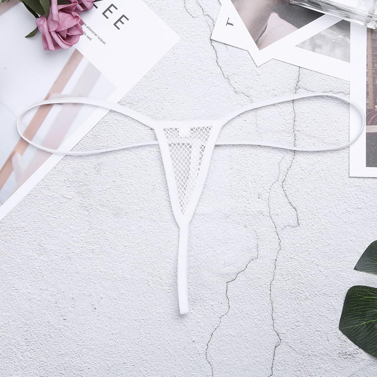 Freebily Women's Lingerie Fishnet Knickers G-string Bikini Micro Thong Underwear White One Size: Clothing