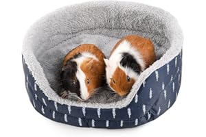 ONEJU Guinea Pig Bed, Oval Cuddler, Removable Pad, Polyester, Ideal for Small Pets, Cuddle Cup Shape, Dark Blue, Leaf Pattern