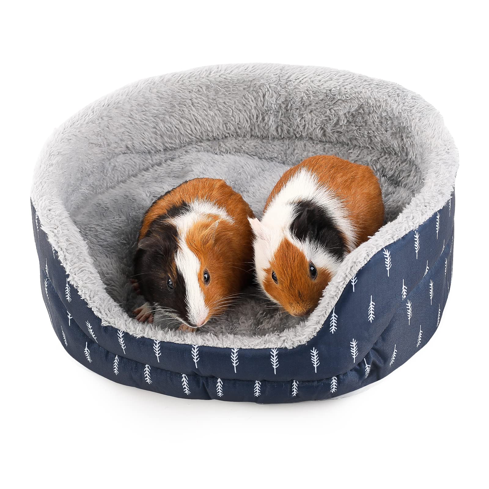 ONEJU Guinea Pig Bed, Oval Cuddler, Removable Pad, Polyester, Ideal for Small Pets, Cuddle Cup Shape, Dark Blue, Leaf Pattern — image 1