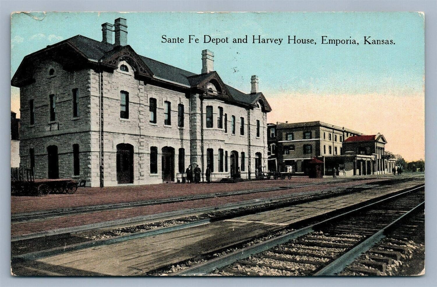EMPORIA KS SANTA FE RAILROAD DEPOT TRAIN RAILWAY STATION ANTIQUE POSTCARD