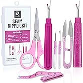 Seam Ripper Kit 7 Pcs - 1 Large, 1 Ergonomic, 2 Small Seam Rippers, Thread Cutter, Scissor, Measuring Tape - Sewing Accessories for Notions Quilting Crafts