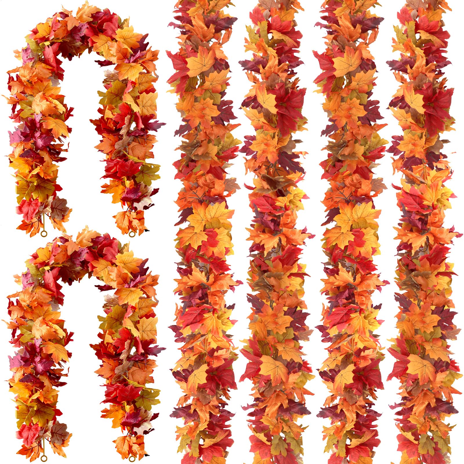 Photo 1 of 6PCS Fall Maple Leaves Garland Fall Decor 5.8Ft Artificial Maple Leaf Autumn Garland for Home Outside Indoor Decor