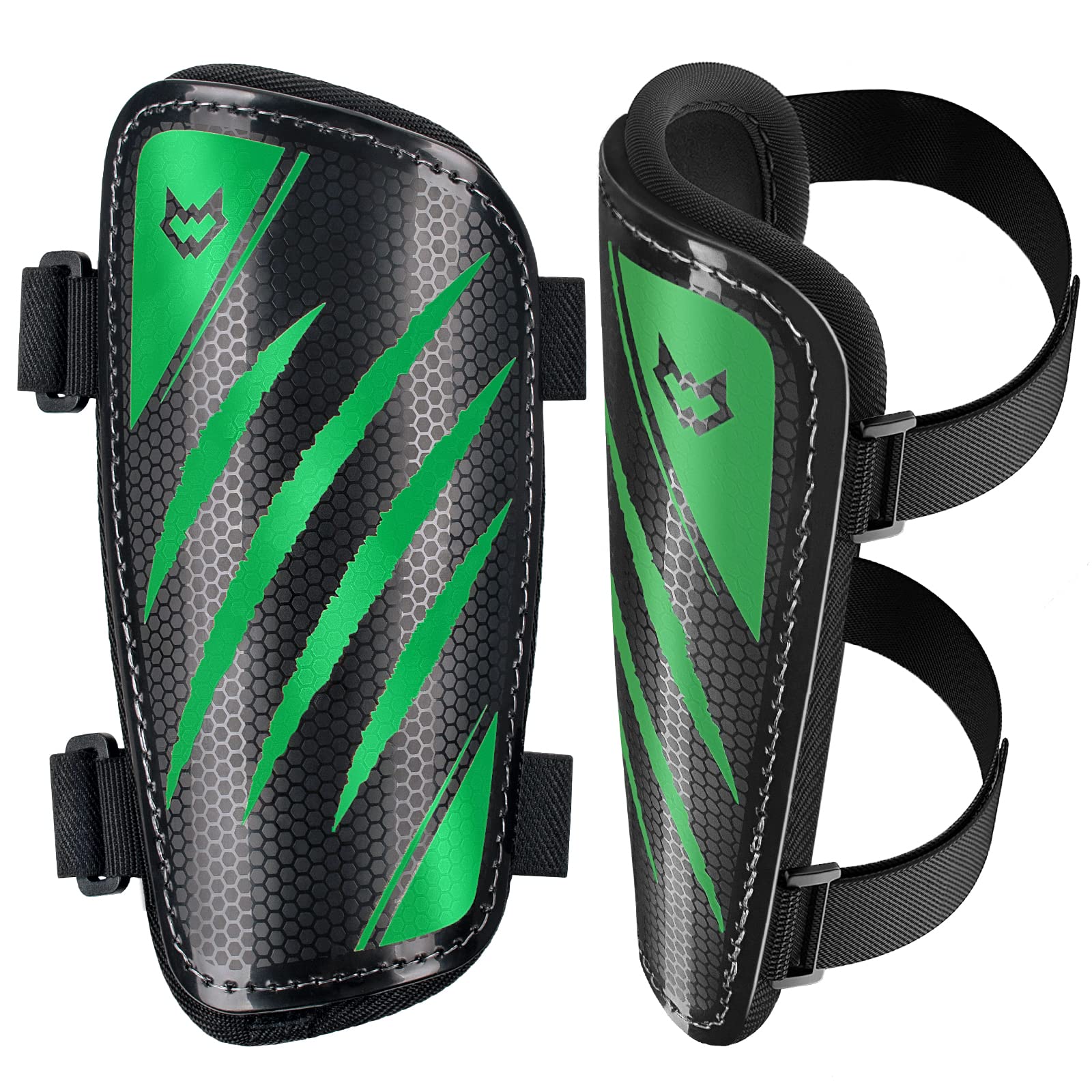 WVVOU Kids Shin Pads for Boys Girls, Football Shin Guards for Youth Adults, Double Adjustable Straps Shin Defender Kids, Super Impact Resistance, Lightweight, Breathable