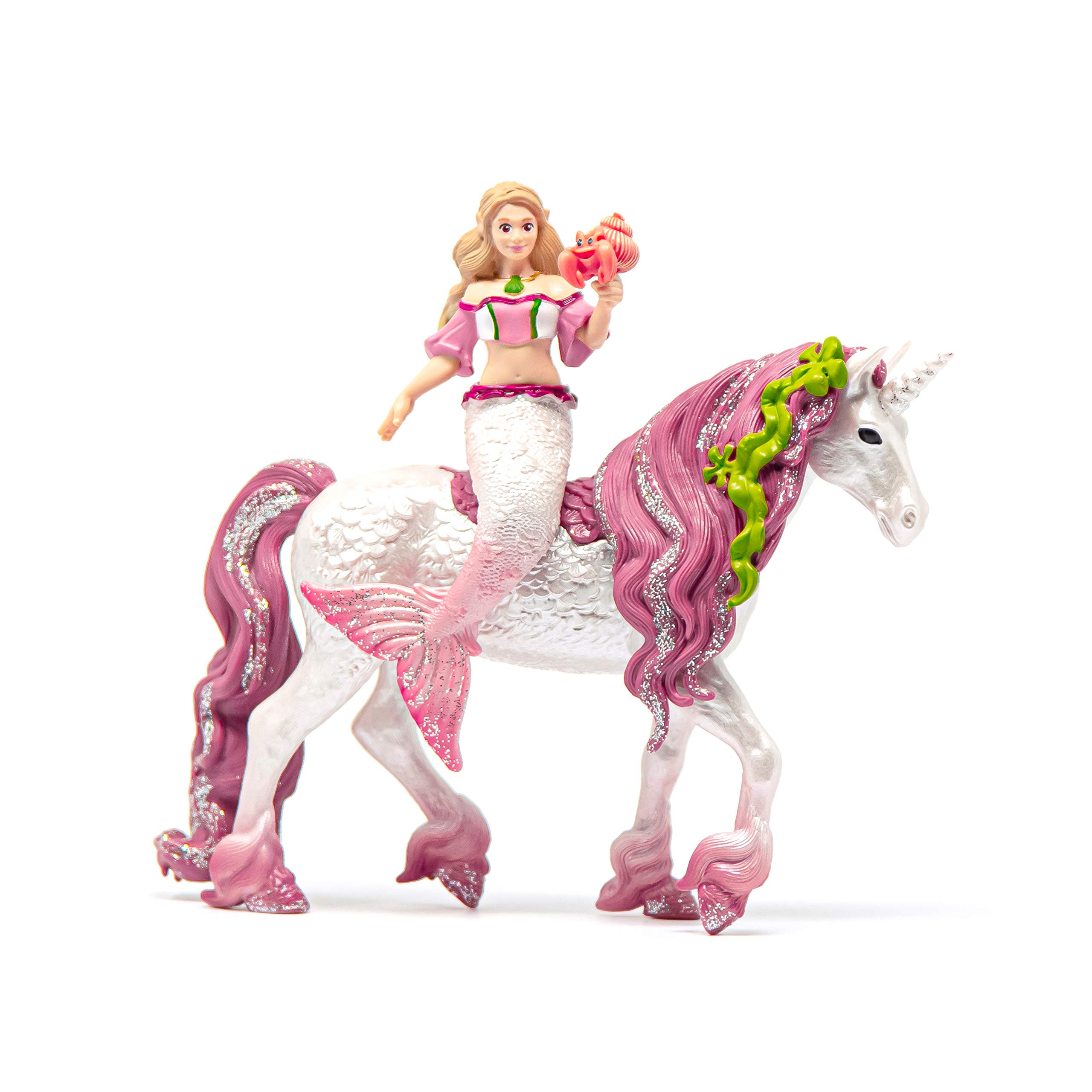 SCHLEICH Bayala Mermaid Feya Riding Underwater Unicorn, 3-Piece Playset - Glittery Undersea Princess Doll and Unicorn Poseable Figurines with Accessories for Girls and Boys, Gift for Kids Ages 5+
