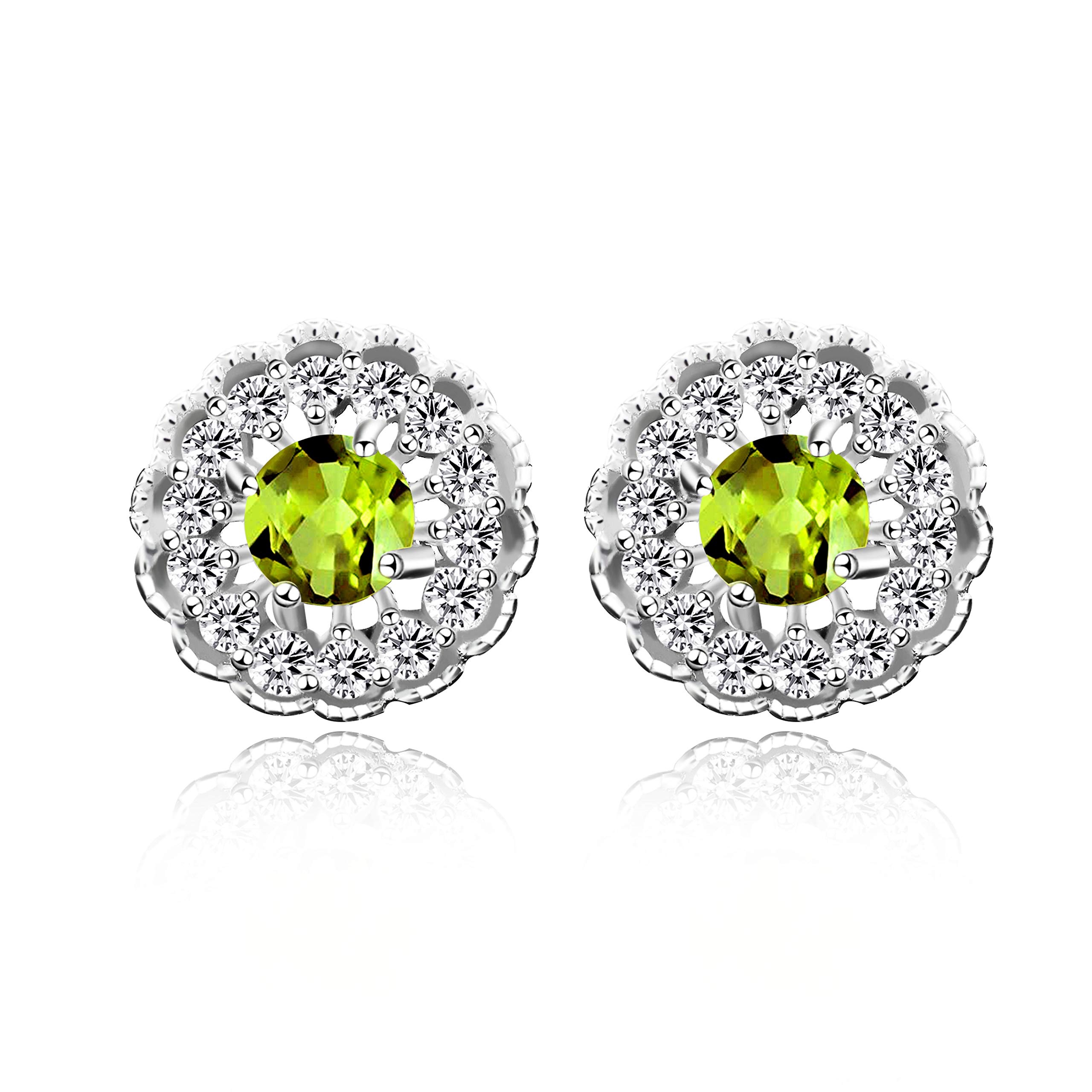 Uloveido Women's 1.7g 925 Sterling Silver 0.6ct Real Green Peridot Flower Design August Birthstone Stud Drop Earrings with Sparky Cubic Zirconia（Green）FR041