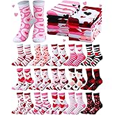 Glitopper 16 Pairs Valentines Day Socks for Women Bulk Heart Print Crew Socks Holiday Novelty Crew Socks for Valentine Gift