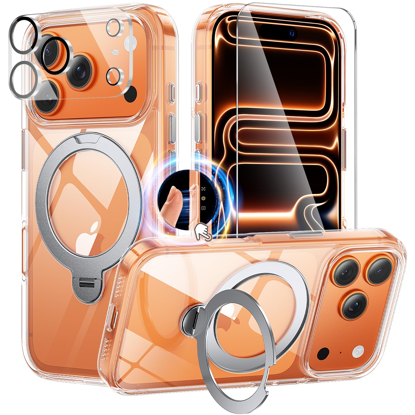 Gyizho 360°Ring Stand for iPhone 17 Pro Case with 1X Screen Protector +1X Camera Cover,Fit for MagSafe, Anti-Yellowing & Scratch-Resistant Back Phone Case for iPhone 17 Pro 6.3", Clear Image