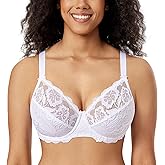 DELIMIRA Women's Plus Size Full Coverage Lace Underwire Unlined Bra Up to J